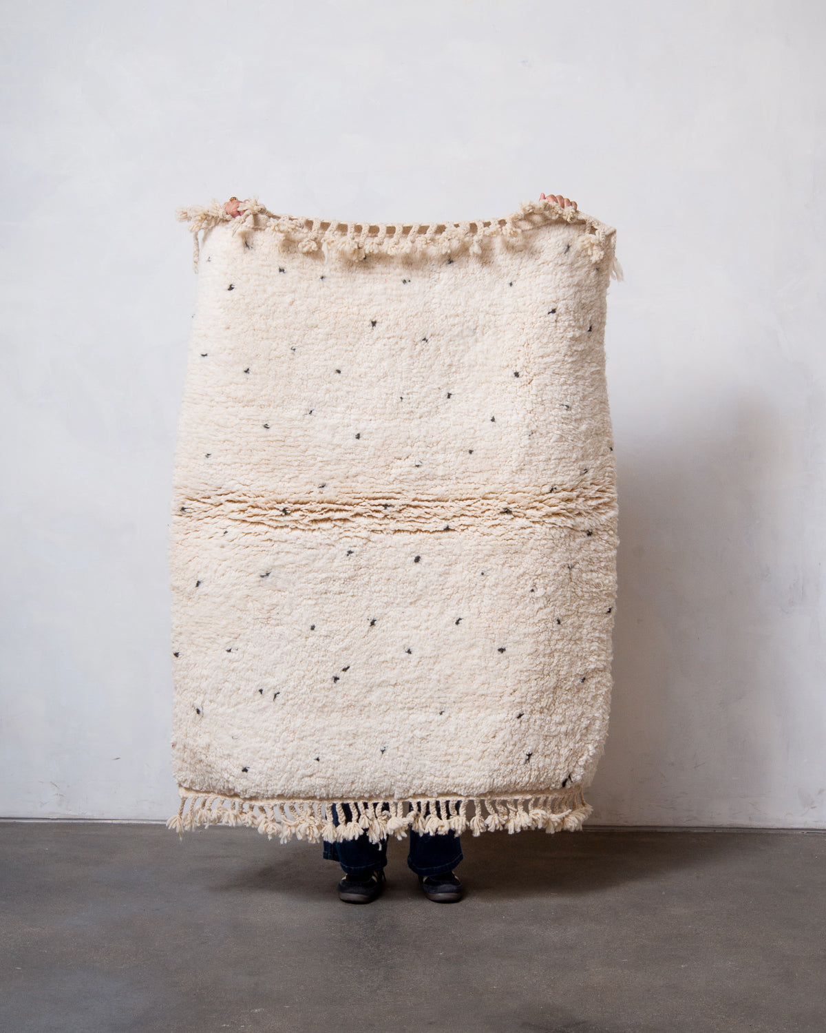 Modern, designer, handcrafted Berber rug from Morocco. Beniourain carpet with beautiful colours and patterns and fluffy wool texture.